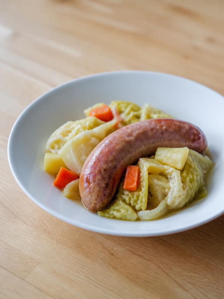 Potée express aux saucisses de Toulouse et chou