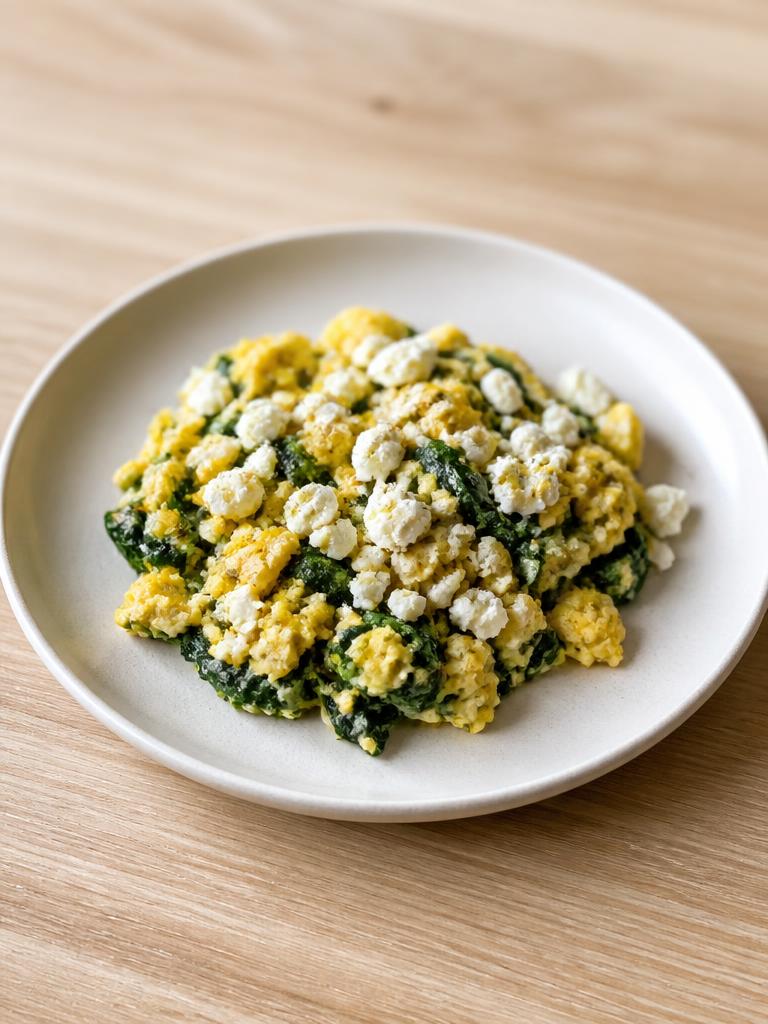 Œufs brouillés aux épinards et à la feta