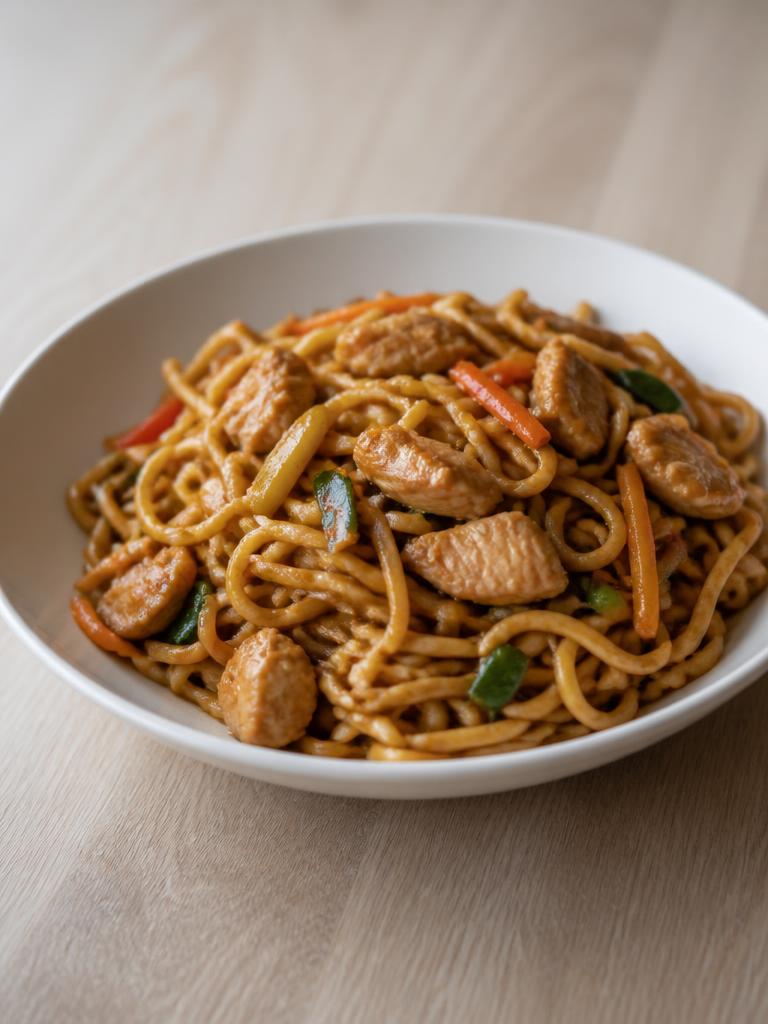 Wok de poulet aux nouilles et sauce soja