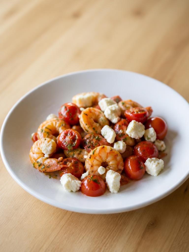 Crevettes aux tomates cerises et feta