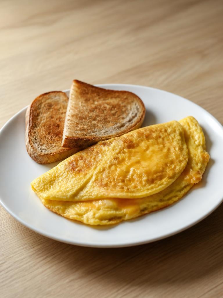 Omelette au fromage et pain grillé