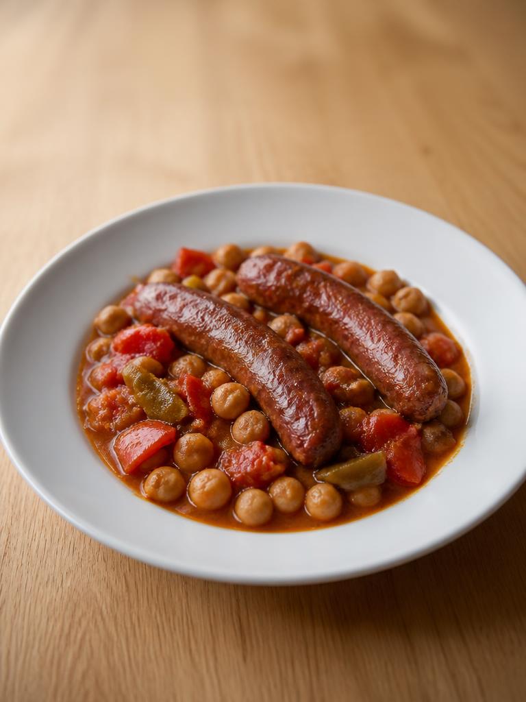 Merguez mijotées aux pois chiches et poivrons