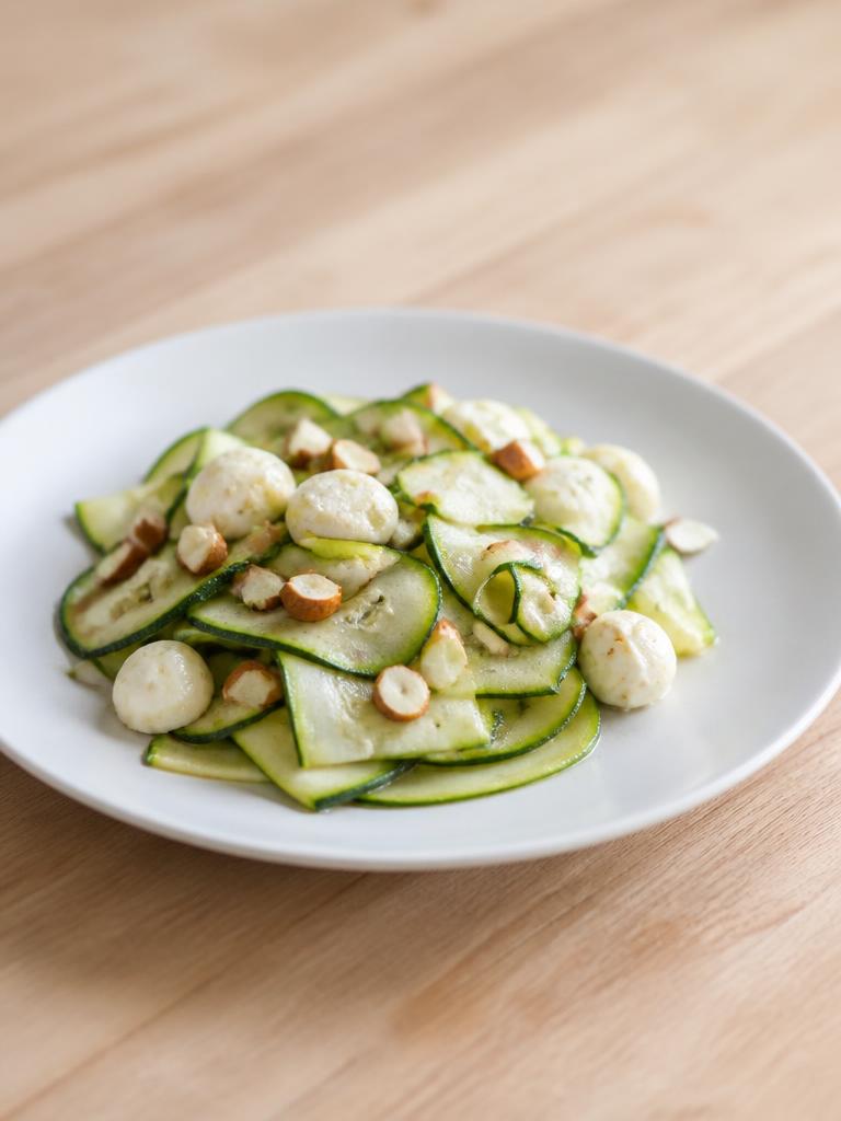 Boîte de courgette crue, mozzarella et amandes