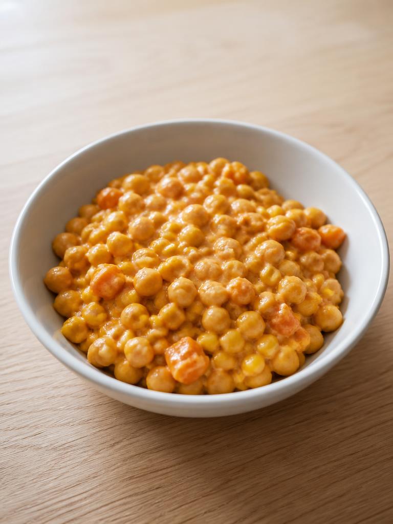 Boîte de pois chiches, maïs et sauce cacahuète