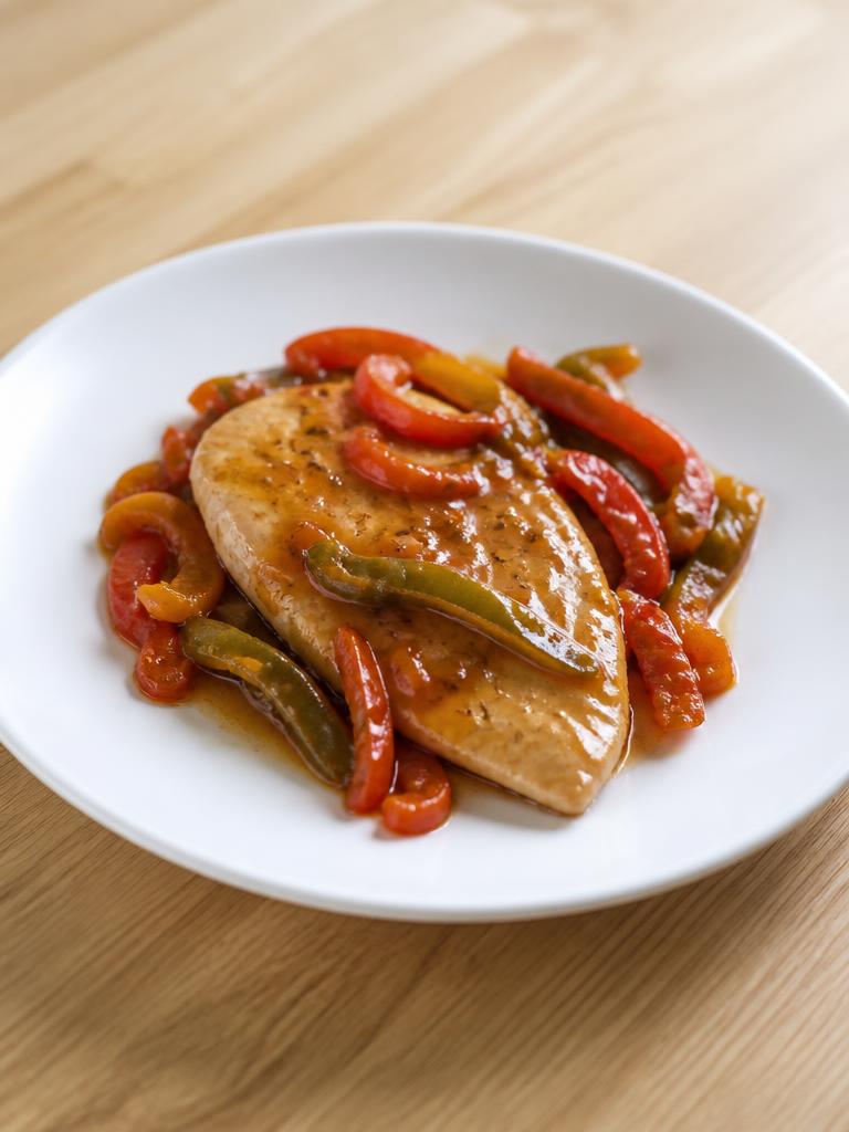 Escalope de dinde vapeur au miel et poivrons