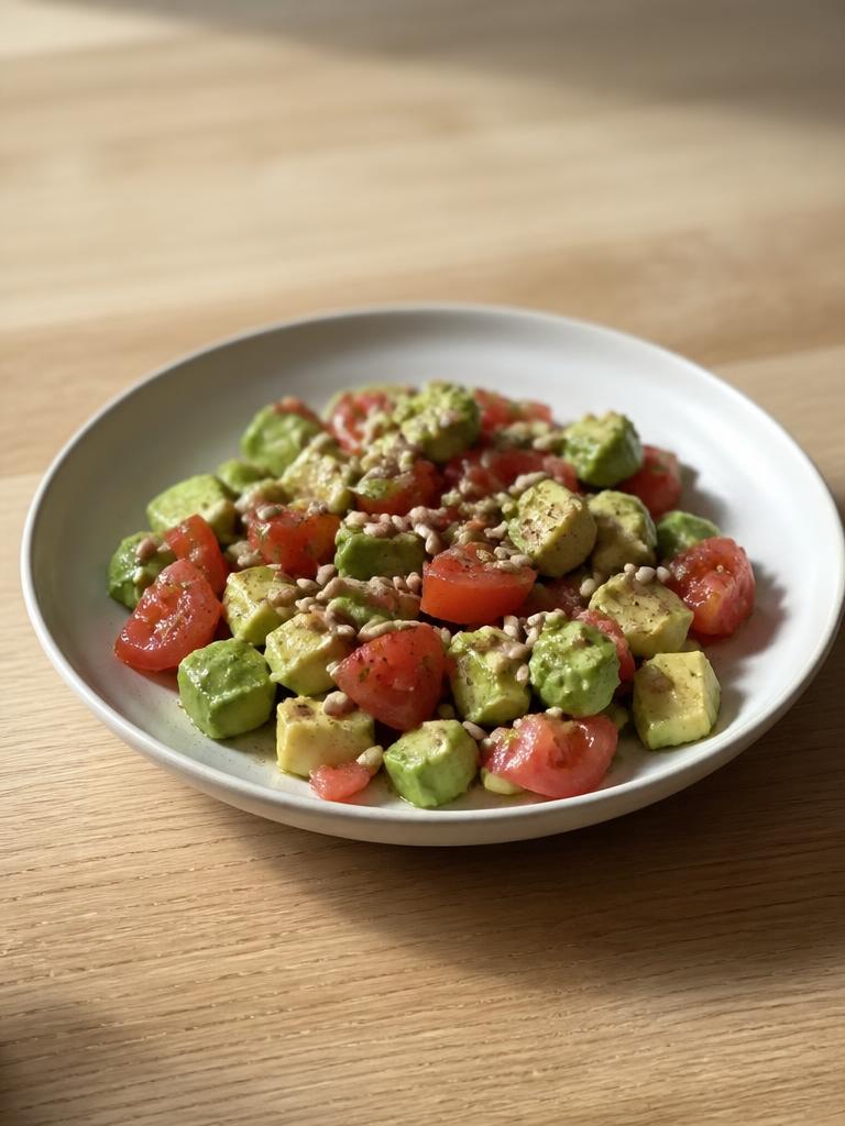 Assiette d'avocat, tomate et graines de tournesol