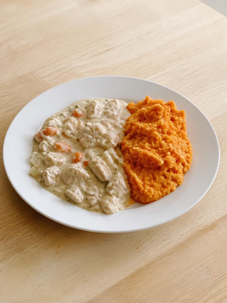 Dinde crémeuse et écrasé de patate douce