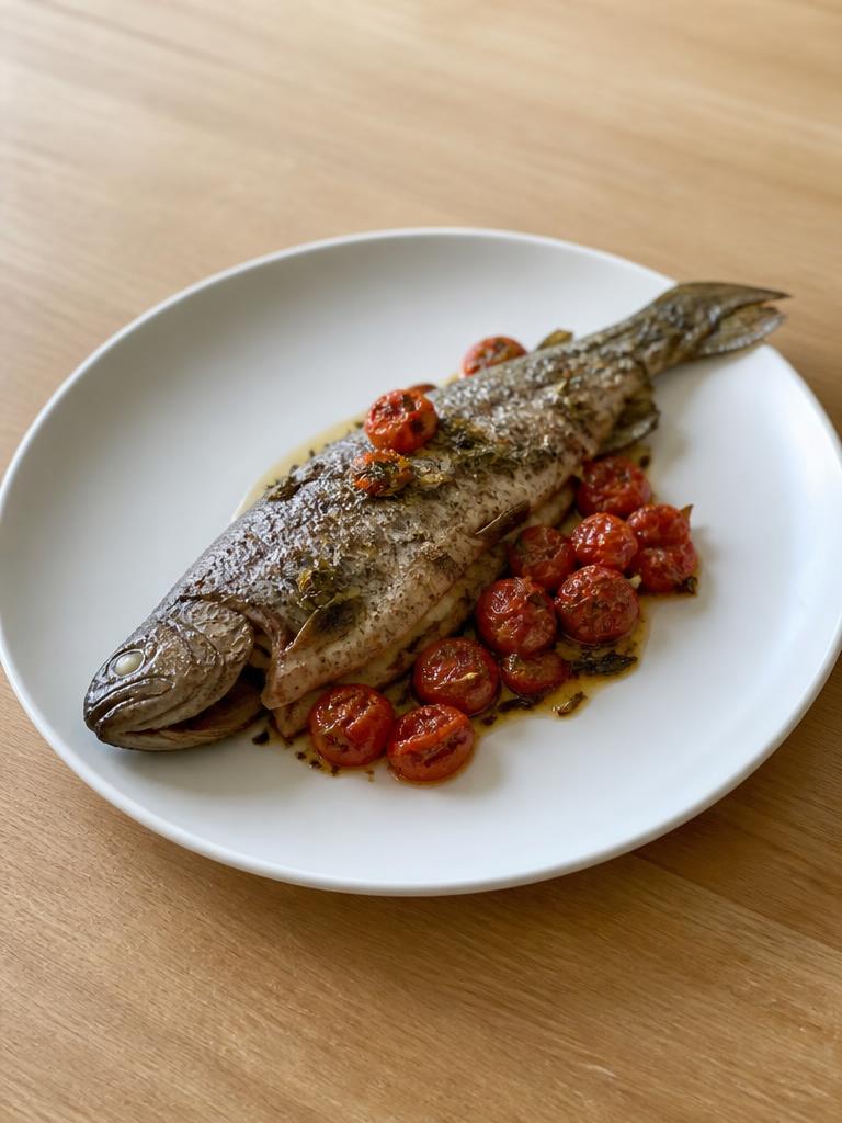 Truite au four aux herbes et tomates cerises