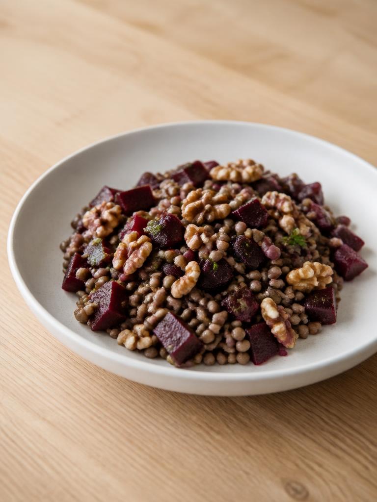 Salade de lentilles, betterave et noix