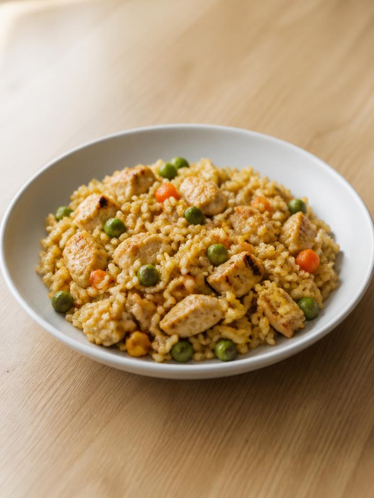 Riz sauté au poulet et légumes