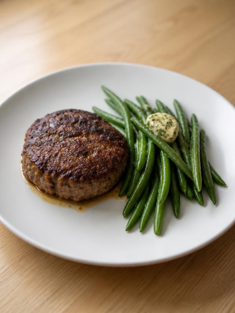 Steak haché, haricots verts et beurre d'ail