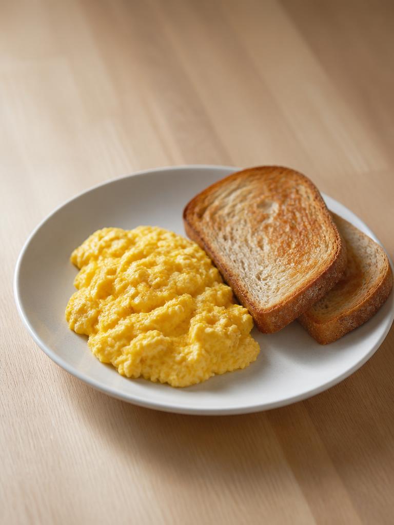 Œufs brouillés au beurre et tartines