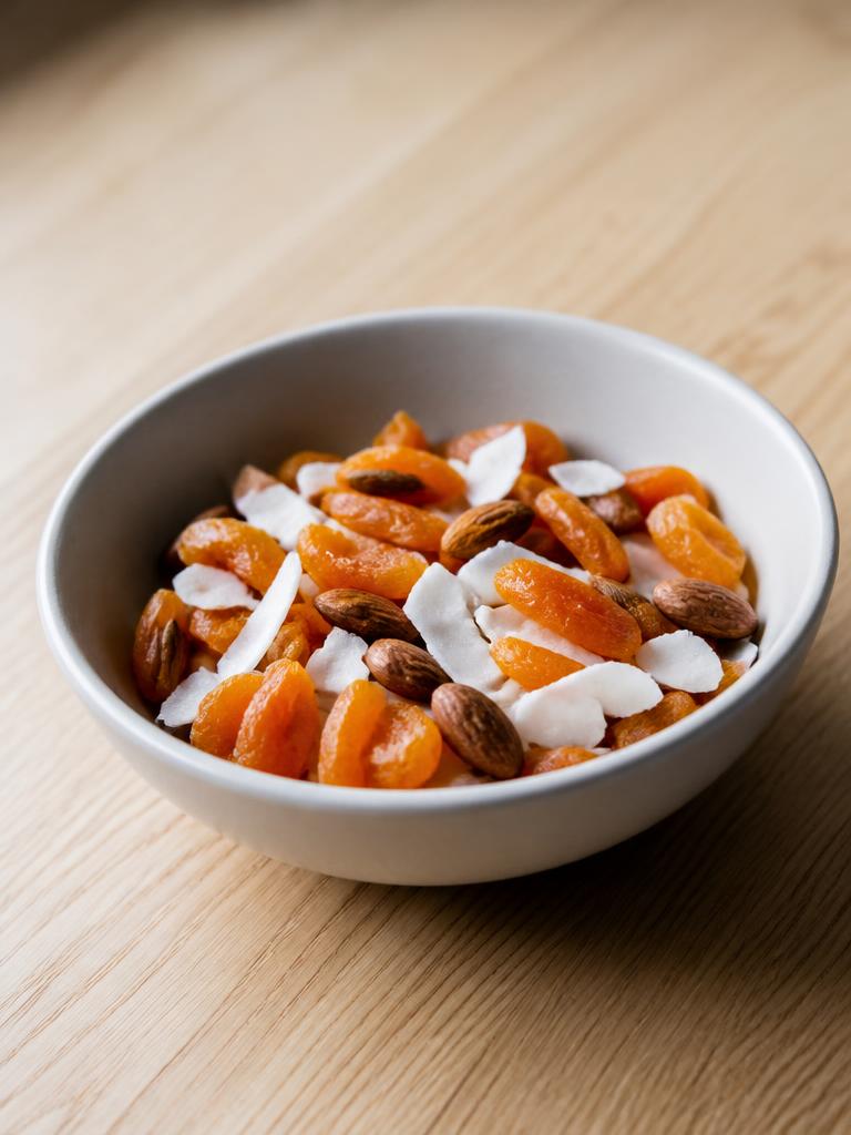 Bol d'abricots secs, amandes et coco