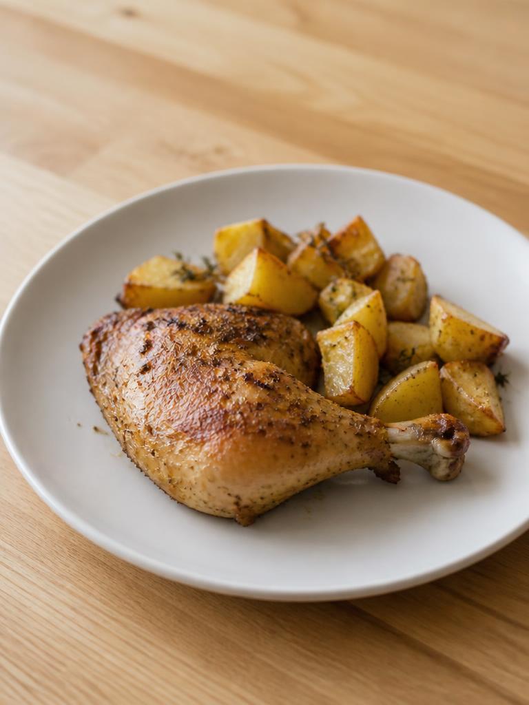 Cuisses de poulet rôties aux pommes de terre et thym