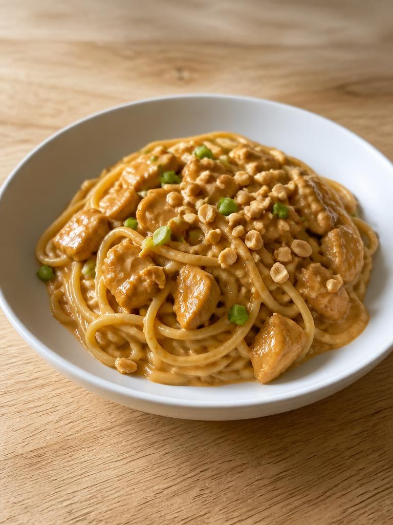 Spaghetti au poulet et sauce cacahuète