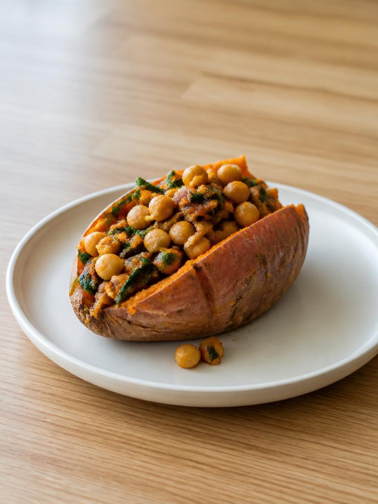 Patate douce garnie aux pois chiches et cumin