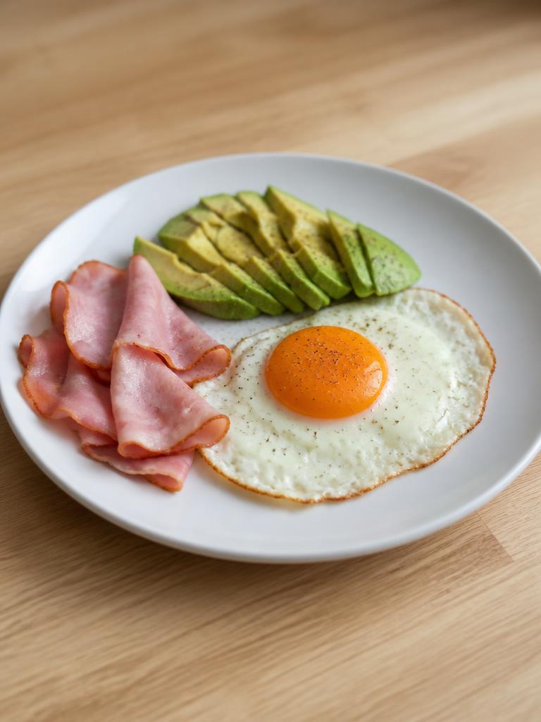Œufs au plat, jambon et avocat