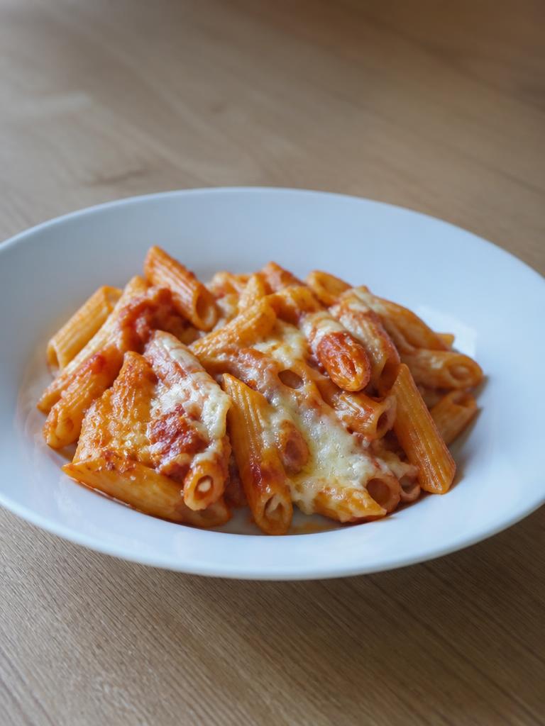 Penne au four à la tomate et à la mozzarella