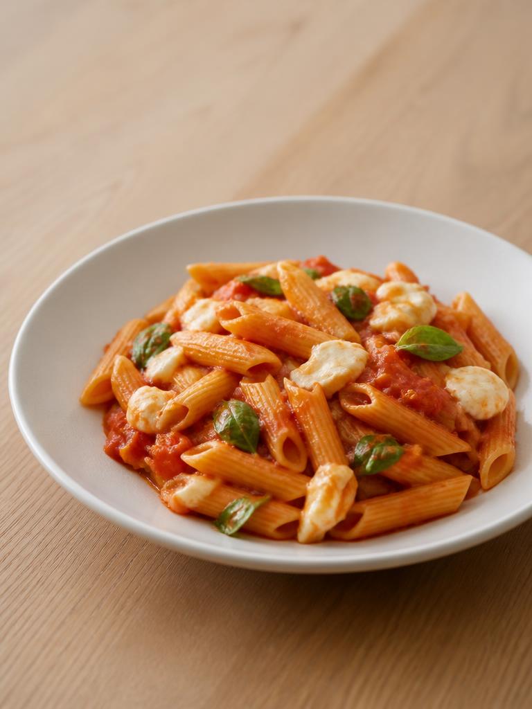 Penne tomate, mozzarella et basilic