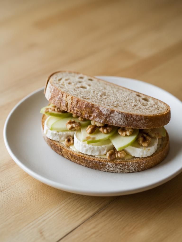 Sandwich au chèvre, pomme et noix
