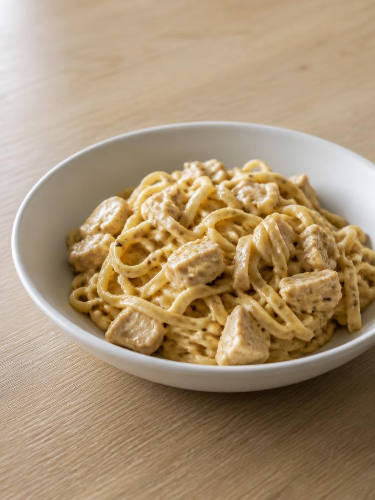 Nouilles à la dinde, crème et moutarde