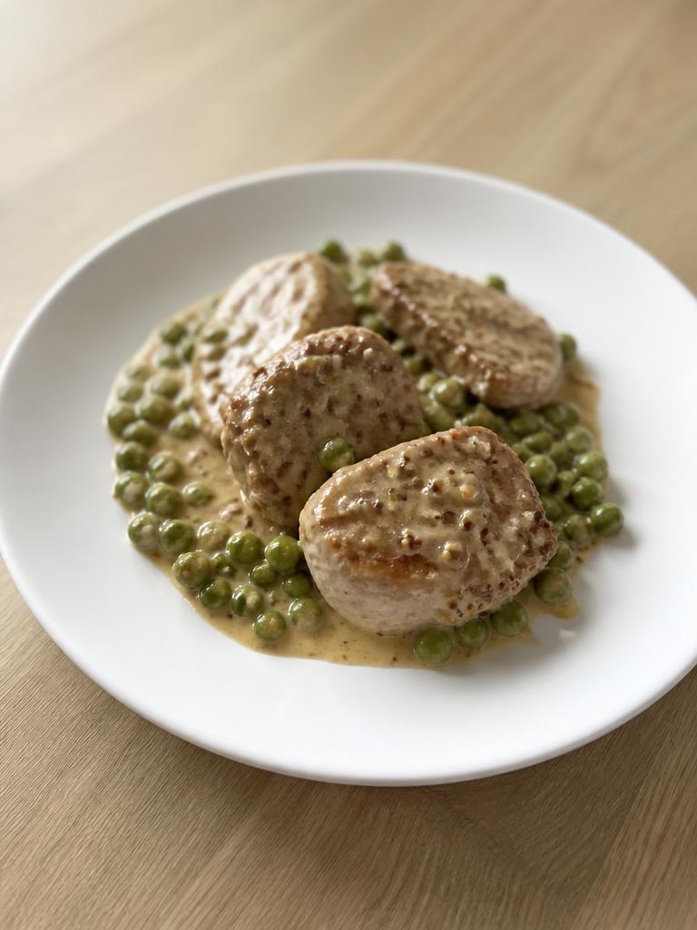 Filet mignon de porc à la moutarde et petits pois