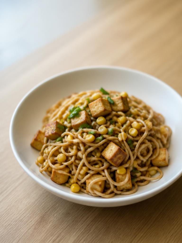 Nouilles au tofu fumé et maïs