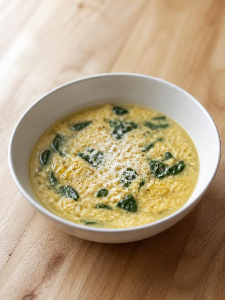 Soupe aux œufs battus, épinards et parmesan
