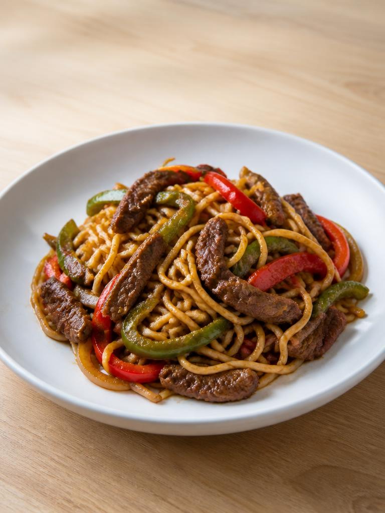 Nouilles sautées au boeuf et poivron