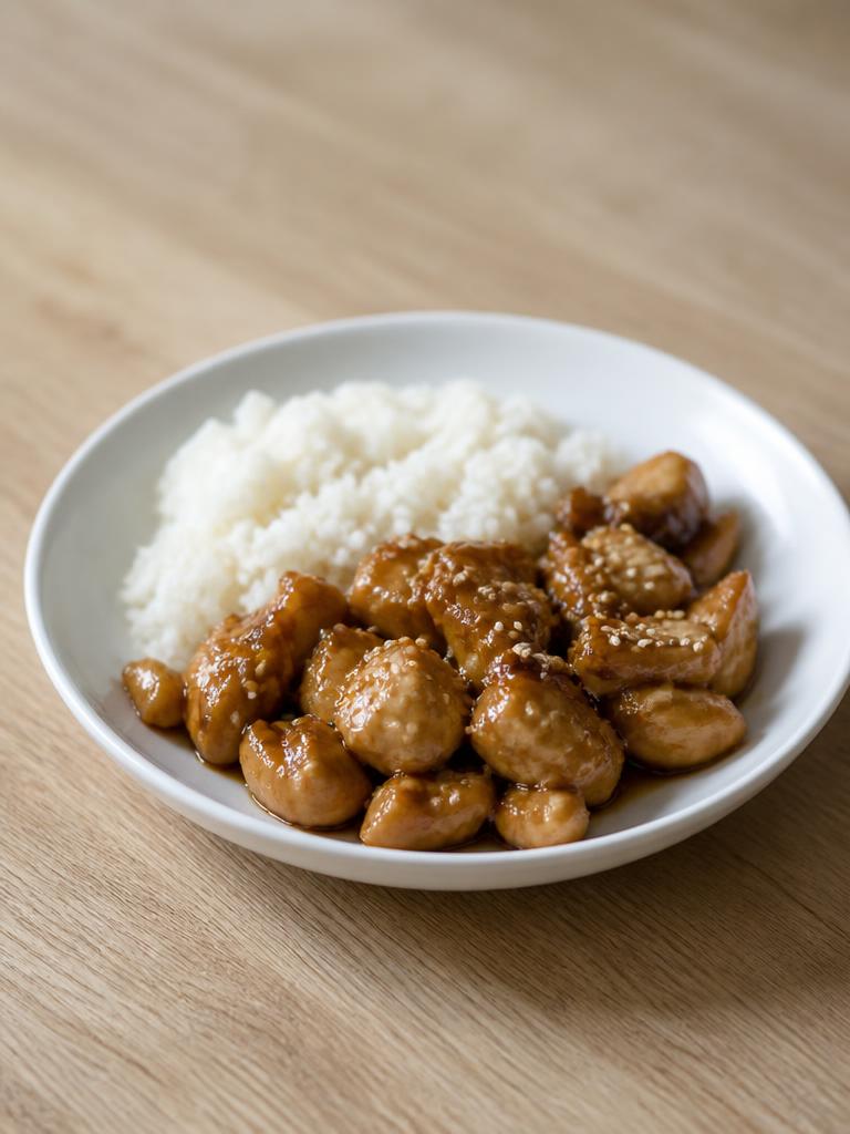 Poulet miel et soja, riz blanc