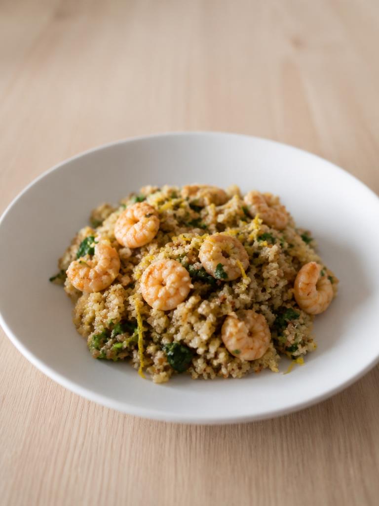 Quinoa poêlé aux crevettes et citron