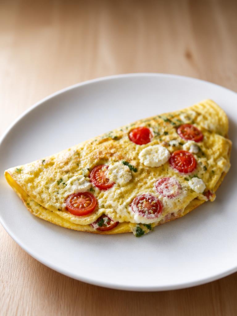 Omelette aux tomates cerises et à la feta