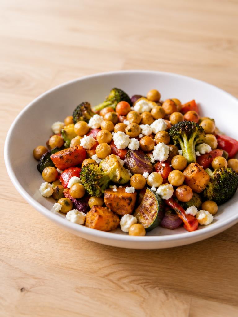 Plateau de légumes rôtis, pois chiches et feta