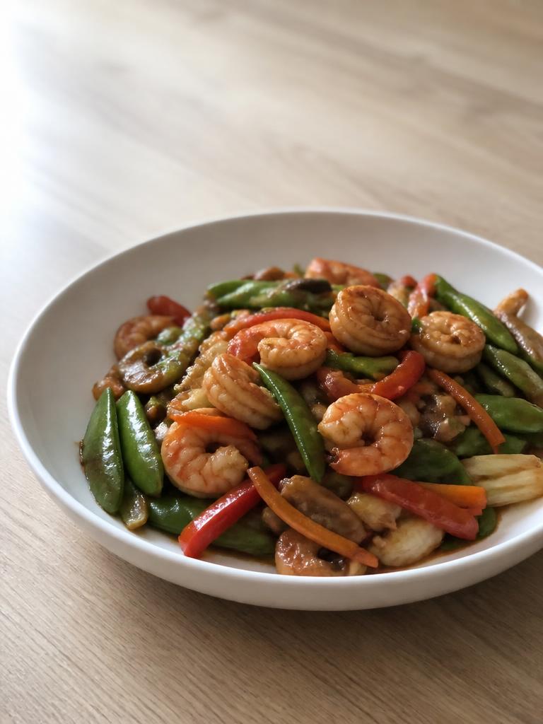Mélange wok aux crevettes et sauce soja