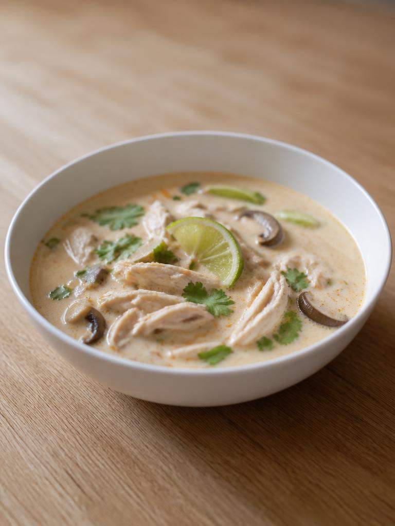 Soupe thaï au poulet, champignons et citron vert