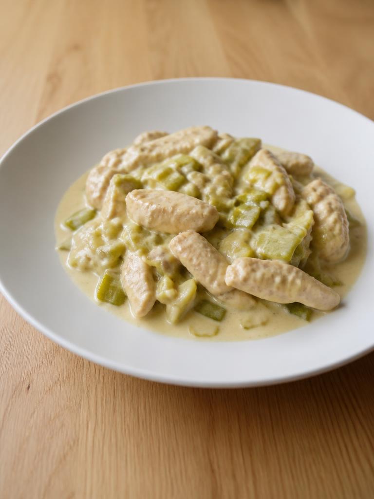Émincé de poulet à la crème et poireaux