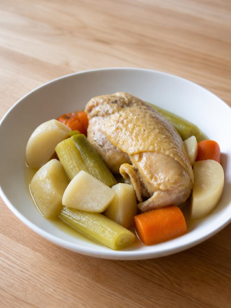 Poule au pot aux poireaux et navets