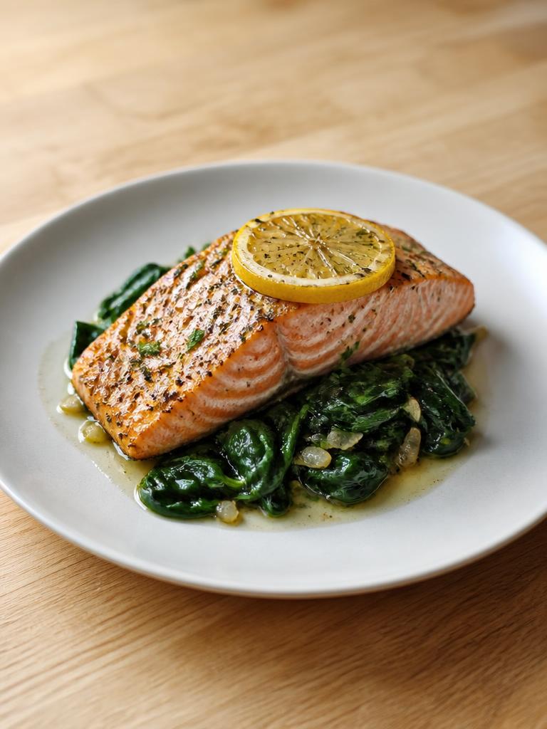 Saumon poêlé aux épinards et citron