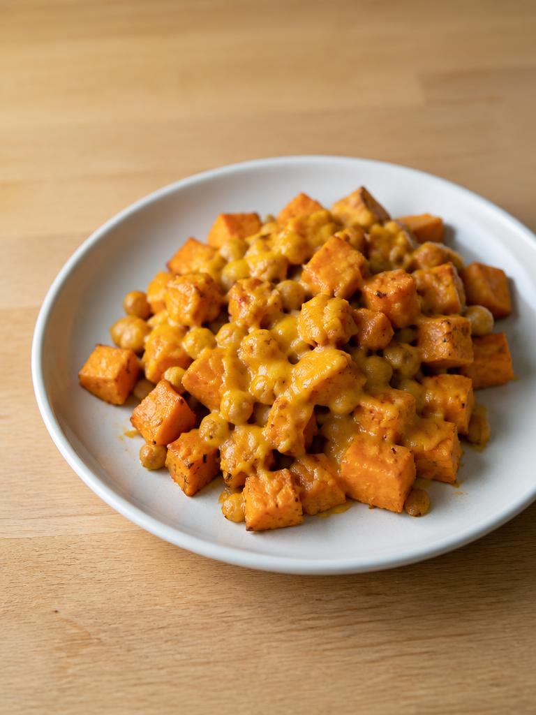 Patates douces rôties, pois chiches et cheddar