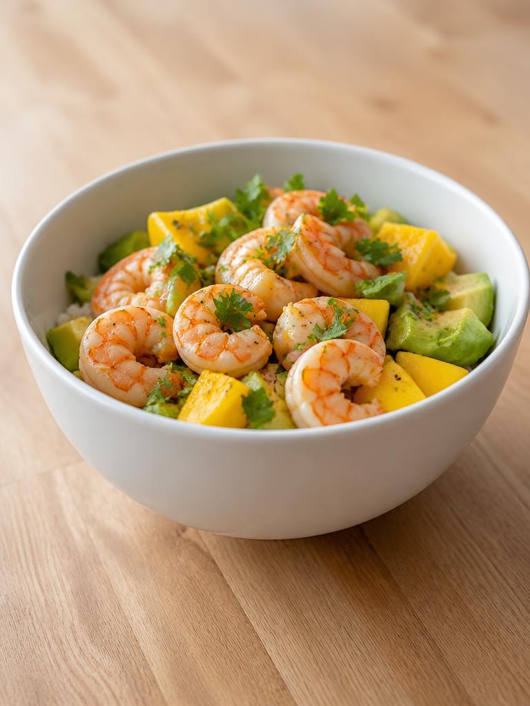Bowl aux crevettes, mangue et avocat