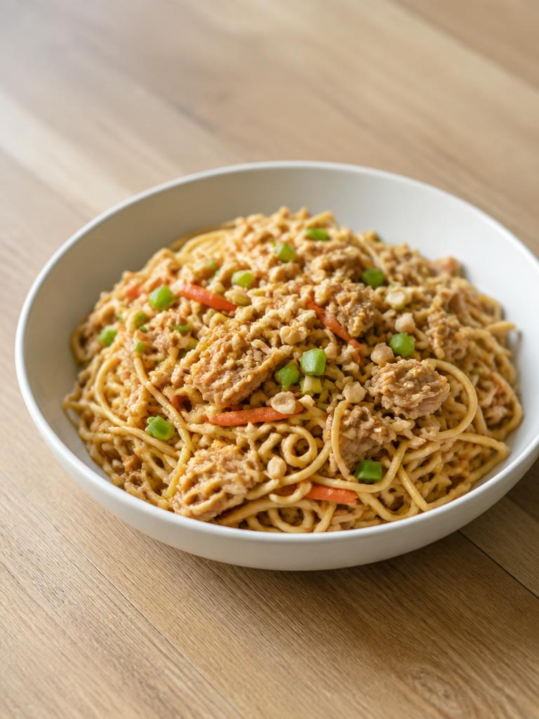Nouilles sautées au thon et cacahuète