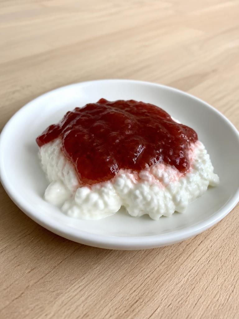 Fromage blanc à la confiture de fraise