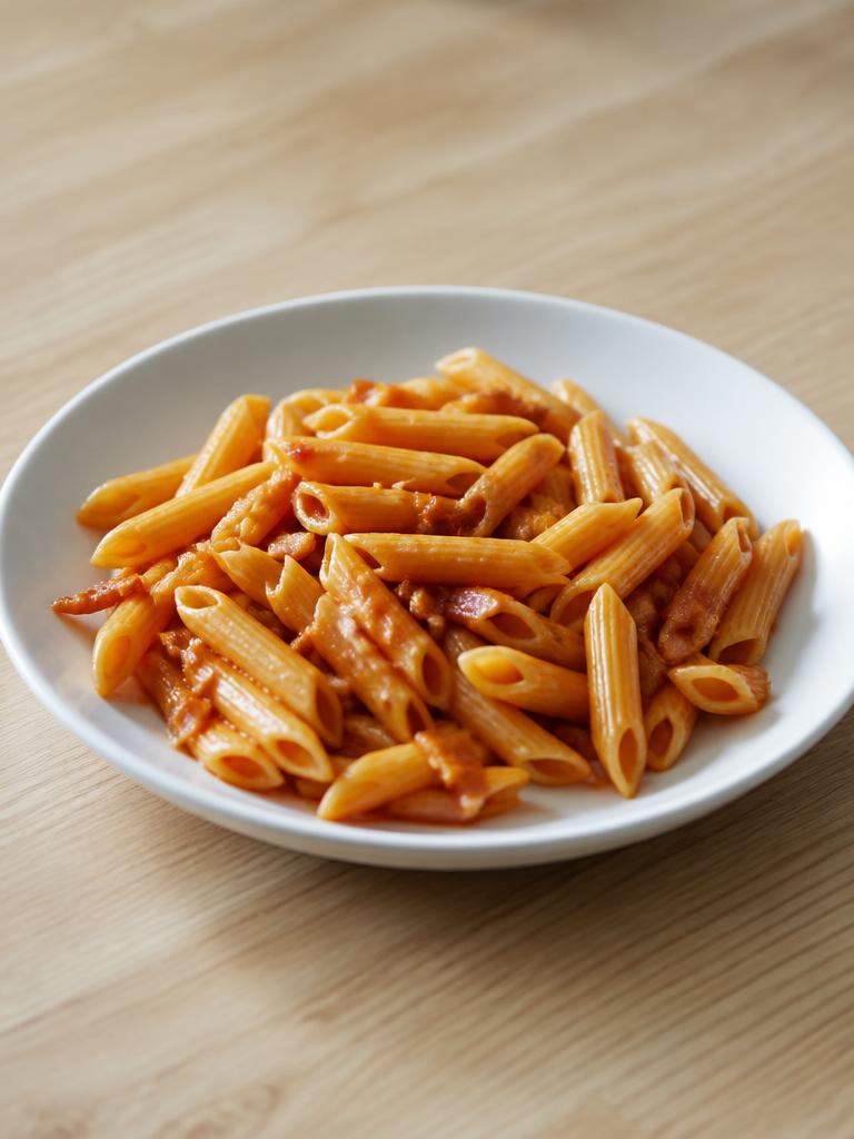 Penne au ketchup et aux lardons
