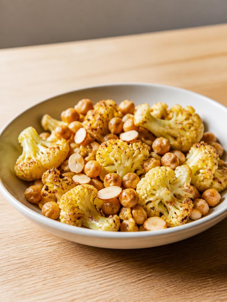 Chou-fleur rôti aux pois chiches et aux amandes