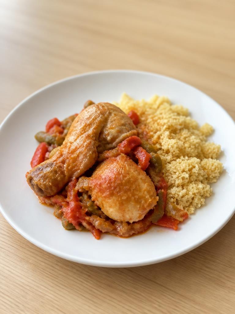 Poulet au paprika, poivrons et semoule