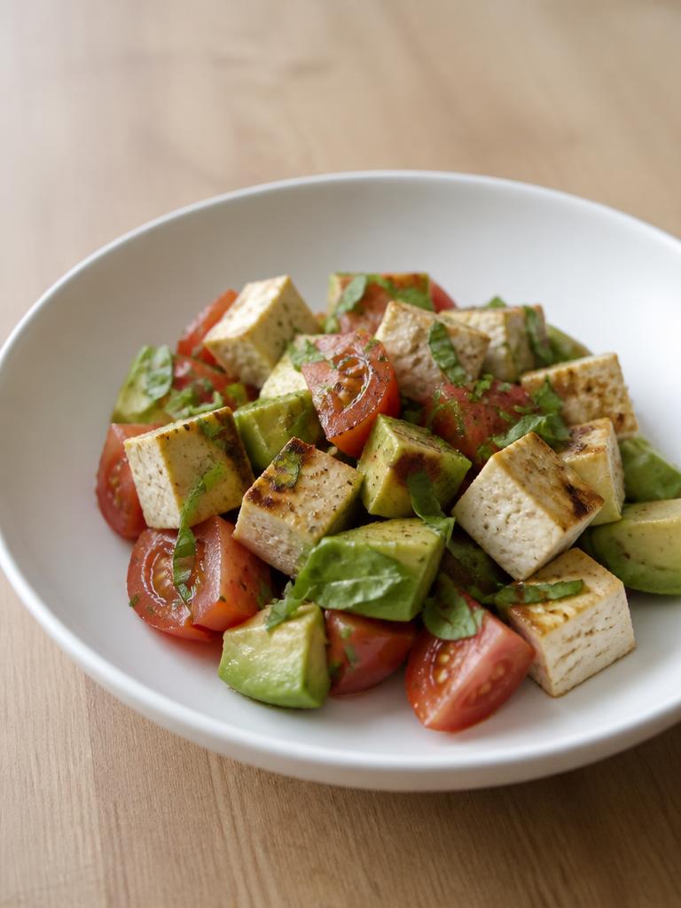 Tofu, avocat et tomate au basilic