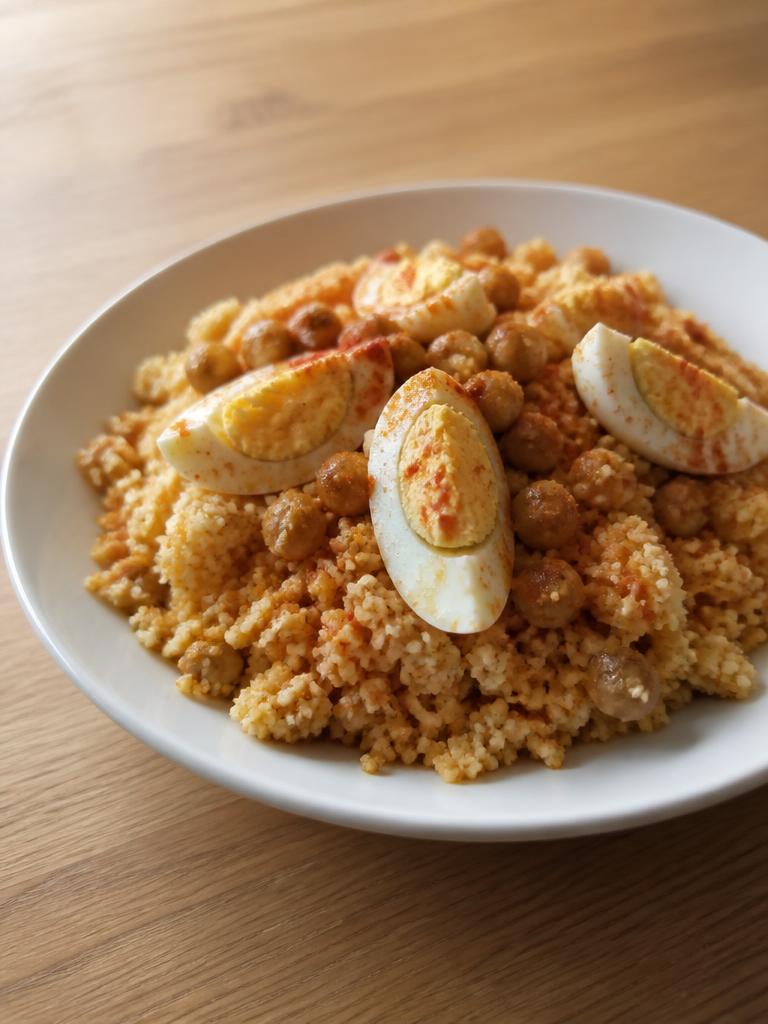 Couscous aux œufs durs et pois chiches au paprika