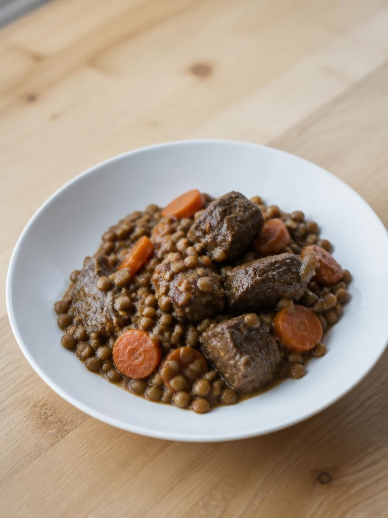 Bœuf mijoté aux lentilles vertes et carottes