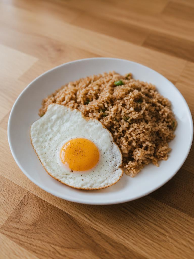 Œufs au plat et riz au soja