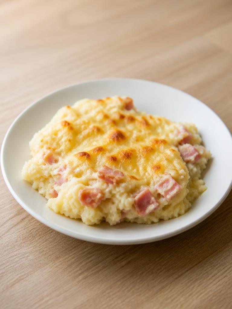 Purée au jambon et emmental fondu